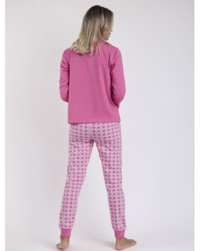 BARBIE Pyjama Femme Manches Longues Vichy Mood en Rose