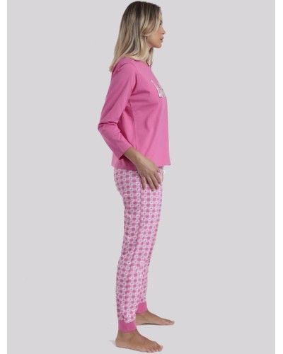 BARBIE Pyjama Femme Manches Longues Vichy Mood en Rose