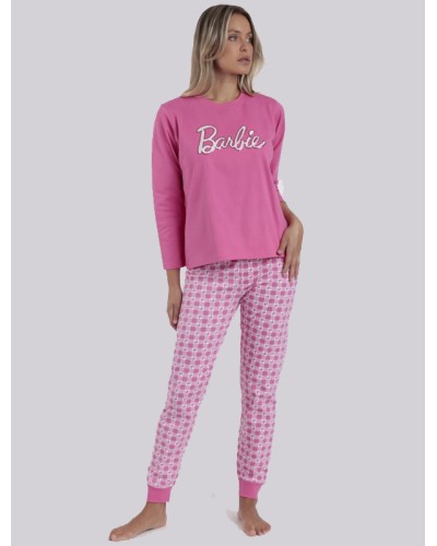 BARBIE Pyjama Femme Manches Longues Vichy Mood en Rose