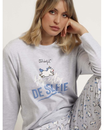 MR WONDERFUL Pyjama Femme Manches Longues "Je Suis en Selfie"