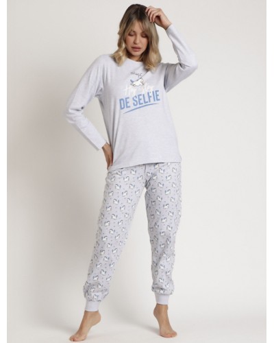 MR WONDERFUL Pyjama Femme Manches Longues "Je Suis en Selfie"