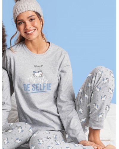 MR WONDERFUL Pyjama Femme Manches Longues "Je Suis en Selfie"