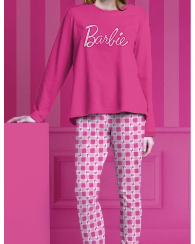 BARBIE Pyjama Femme Manches Longues Vichy Mood en Rose