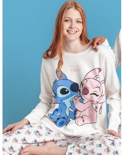 Pyjama à Manches Longues Ohana pour Femme en Couleur Crème