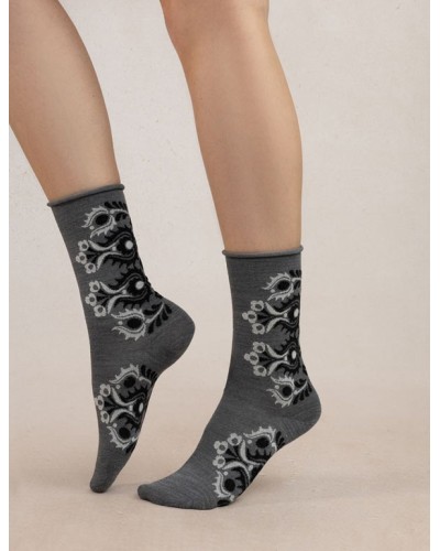 Chaussettes en Laine Fine avec Motif Folklorique Moderne